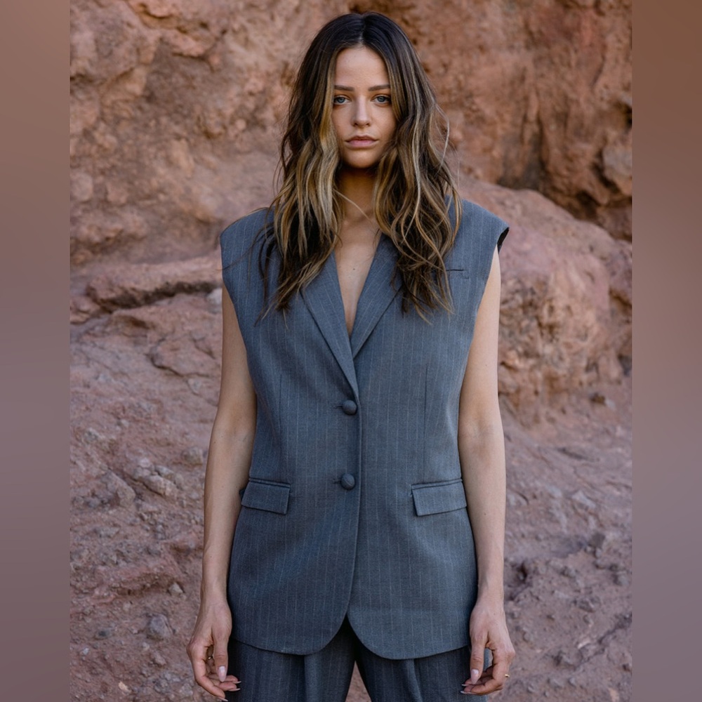 Ronny Kobo Collection Charcoal Pinstripe Vest